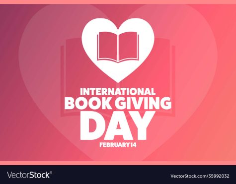 International Book Giving Day. February 14. Holiday concept. Template for background, banner, card, poster with text inscription. Vector EPS10 illustration