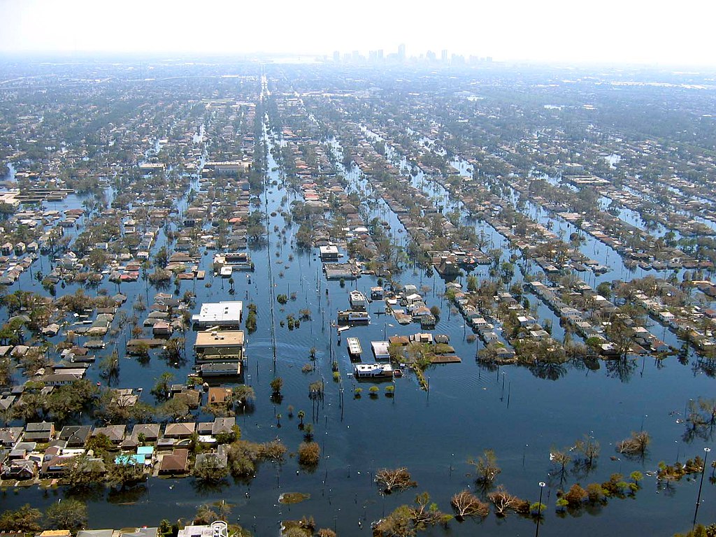 Flooding in the New Orleans residential neighborhoods after the levee system failed.