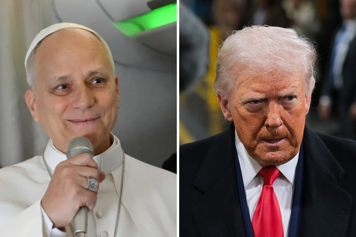 Photo splits Pope Leo, left and Donald Trump, right.